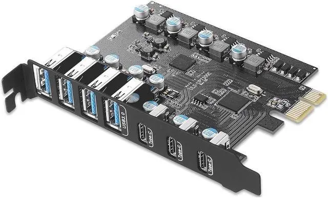 Main image of 7 Ports (3X USB C - 4X USB A) USB PCI Express Card PCIe, 5Gbps High Speed USB3.0 PCI-EX1 X4 X8 X16 Adapter Converter for Desktop PC, for for XP, for WIN7, for WIN8, for WIN8.1, WIN10