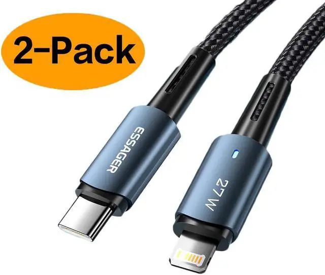 Main image of [6.6ft, 2-pack] USB-C to Lightning Charging Cord, E-Marker PD 27W 3A Fast Charging 480Mbps Data Transmission for iPhone 14/13 Pro/13/12 Pro/11 Pro Max/X/XS/XR/8, iPad, AirPods