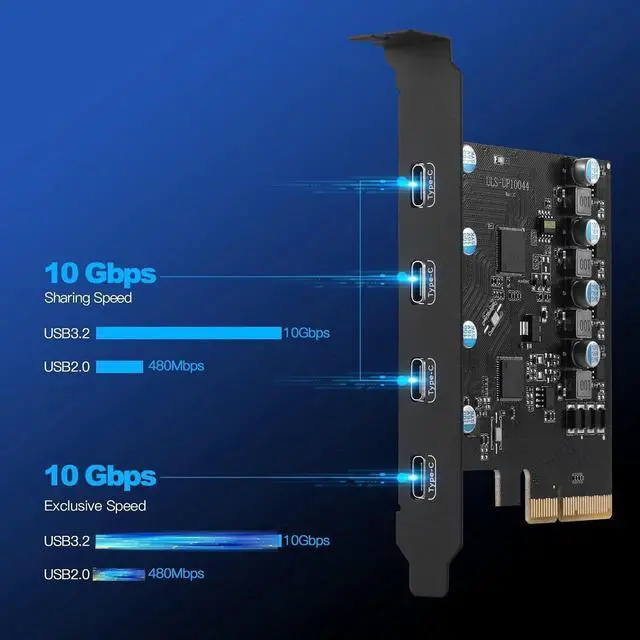 Alt view image 5 of 7 - 10Gbps Superspeed 4-Ports PCI-E to USB 3.2 Expansion Card -4*10Gbps Type-C - PCI Express(PCIe) Expansion Card USB Card for Desktop PC Support Win XP Win7/8/10
