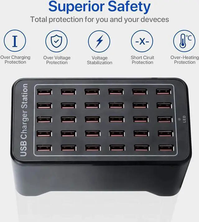 Alt view image 4 of 7 - 150w 30(30A) Port, USB Fast Charging Station,Travel Desktop USB Rapid Charger,Multi Ports Charging Station Organizer Compatible with Smartphones,Tables,and More Devices - Black