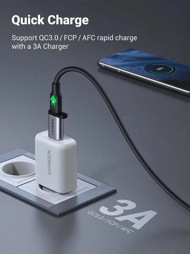 Alt view image 3 of 7 - 10Gbps USB C Female to USB Male Adapter 2 Pack Type C to USB A Charger Cable Converter Compatible with Apple Watch iPhone 15 14 13 AirPods 3 MacBook Galaxy Note Google Pixel etc Gray