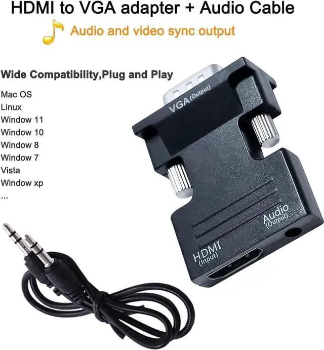 Alt view image 6 of 6 - Aomoproing  HDMI to VGA Adapter with 3.5mm Audio Port (PC HDMI Source Output to VGA TV) for Old Computer Monitor Laptop Projector 1080P Video (Female HDMI in Male VGA Out adaptador)