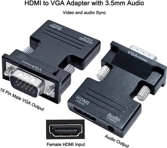 Alt view image 2 of 6 - Aomoproing  HDMI to VGA Adapter with 3.5mm Audio Port (PC HDMI Source Output to VGA TV) for Old Computer Monitor Laptop Projector 1080P Video (Female HDMI in Male VGA Out adaptador)