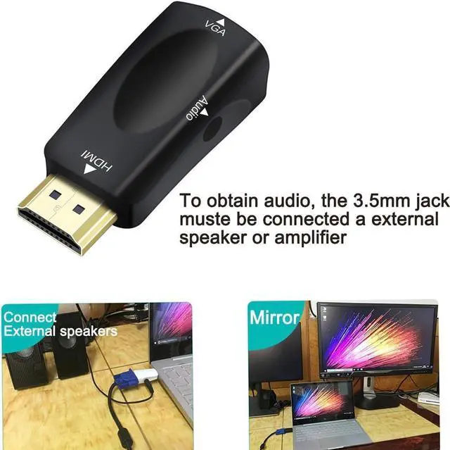 Alt view image 6 of 7 - HDMI to VGA Adapter with 3.5mm Audio Jack for Computer Monitor Laptop Raspberry Pi PS3 Xbox DVD TV LCD Display 1080P Full HD Video (Male HDMI Input and Female VGA Output)