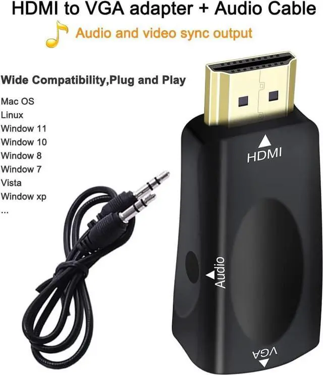 Alt view image 7 of 7 - HDMI to VGA Adapter with 3.5mm Audio Jack for Computer Monitor Laptop Raspberry Pi PS3 Xbox DVD TV LCD Display 1080P Full HD Video (Male HDMI Input and Female VGA Output)