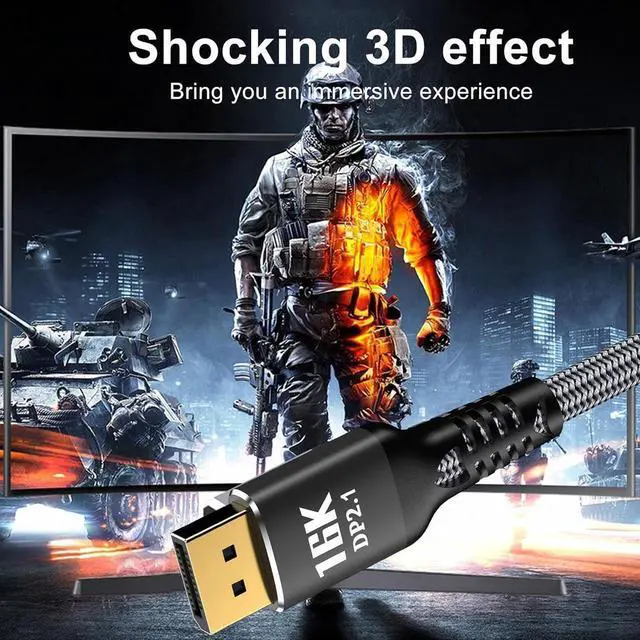 Alt view image 5 of 7 - DisplayPort 2.1 Cable, DP 2.1 Cable[16K@60Hz, 8K@120Hz, 4K@240Hz], 80Gbps Display Port Cord Support UHBR10/HDR/HDCP, FreeSync G-Sync for Gaming Monitor 4090 Graphics Card, 3.3FT