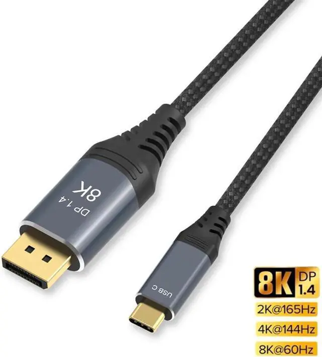 Main image of USB c to displayport Cable Type c to displayport 1.4 USB-c to dp 8K@60Hz Thunderbolt 3/4 to displayport 4K 144Hz G-Sync Compatible - for Monitor Computer Laptop Television Tablet - 3.3ft