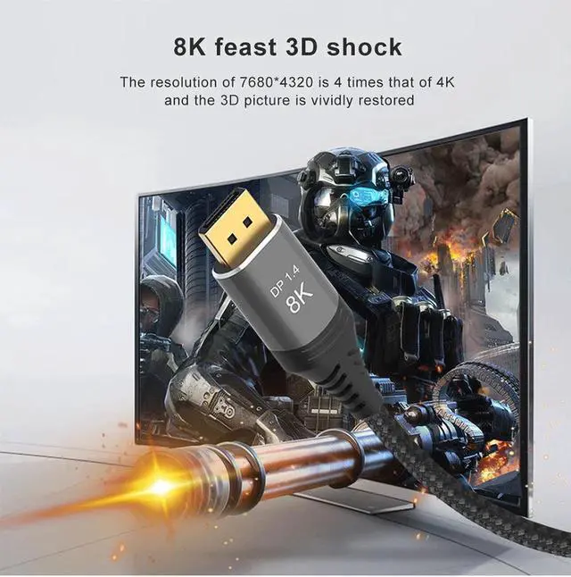 Alt view image 2 of 7 - USB c to displayport Cable Type c to displayport 1.4 USB-c to dp 8K@60Hz Thunderbolt 3/4 to displayport 4K 144Hz G-Sync Compatible - for Monitor Computer Laptop Television Tablet - 3.3ft