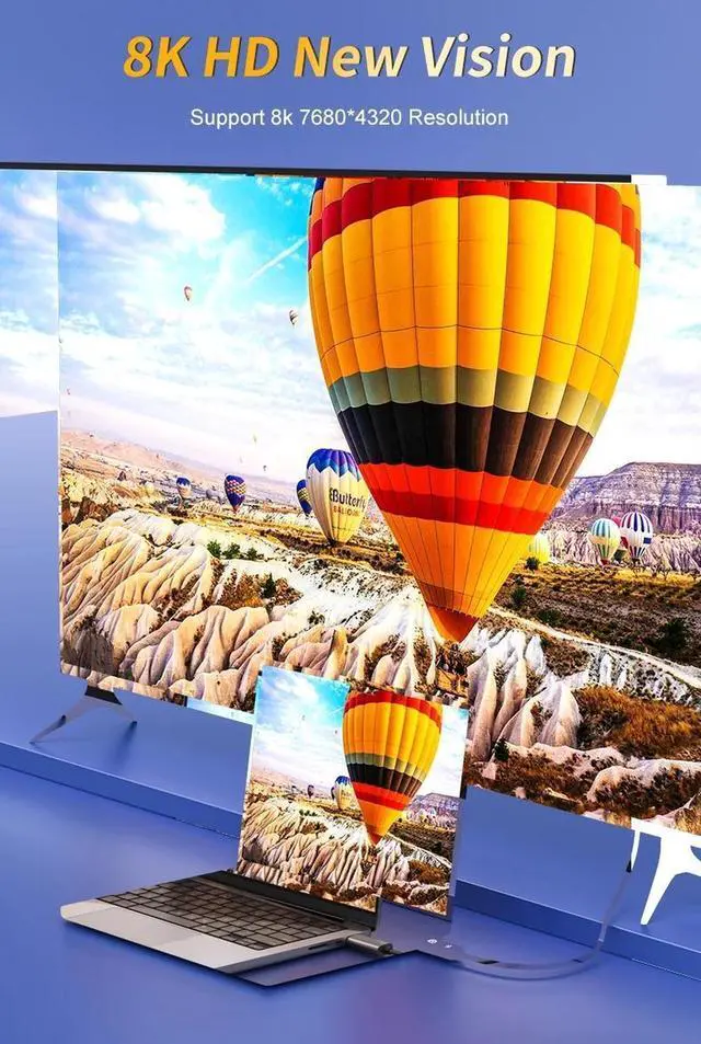 Alt view image 6 of 7 - USB c to displayport Cable Type c to displayport 1.4 USB-c to dp 8K@60Hz Thunderbolt 3/4 to displayport 4K 144Hz G-Sync Compatible - for Monitor Computer Laptop Television Tablet - 3.3ft