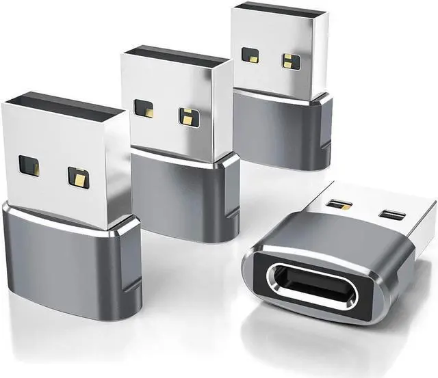 Main image of USB to USB C Adapter 4 Pack,Type C Female to A Male Charger Converter for Apple Watch Ultra iWatch 8 7,iPhone 15 14 13 12 11 Pro Plus Max,Airpods,iPad 9 10 Air 5 Mini 6,Samsung Galaxy S23 S22 (Grey)