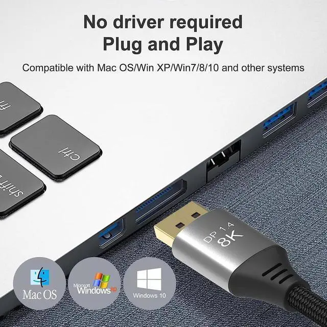 Alt view image 3 of 7 - Mini DP To DP Cable 4K@144hz 8K@60Hz Thunderbolt Bi-direction DP 1.4 Cable with DP to Mini DP Adapter - 6.6ft/2m