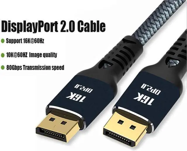 Main image of Certified 16K DisplayPort 2.0 Cable 3.3ft DP 2.0 Cable Nylon Braided Supports (16K@60Hz, 4K@144Hz and 1080P@240Hz), HBR3, 80Gbps, HDCP 2.2, DSC1.2 for Laptop Gaming Monitor