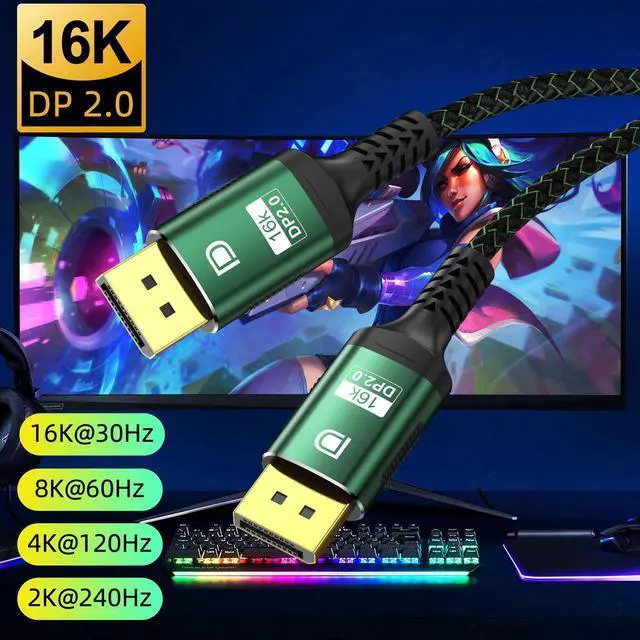 Main image of 3.3FT DisplayPort 2.0 Ultra HD 16K 10K 8K DP1.4 DP1.2 HBR3 16K(15360x8640)@60Hz 10K/8K@60Hz 4K@165Hz 144Hz High Speed 80Gbps HDCP 3D Slim and Flexible DP to DP Cable