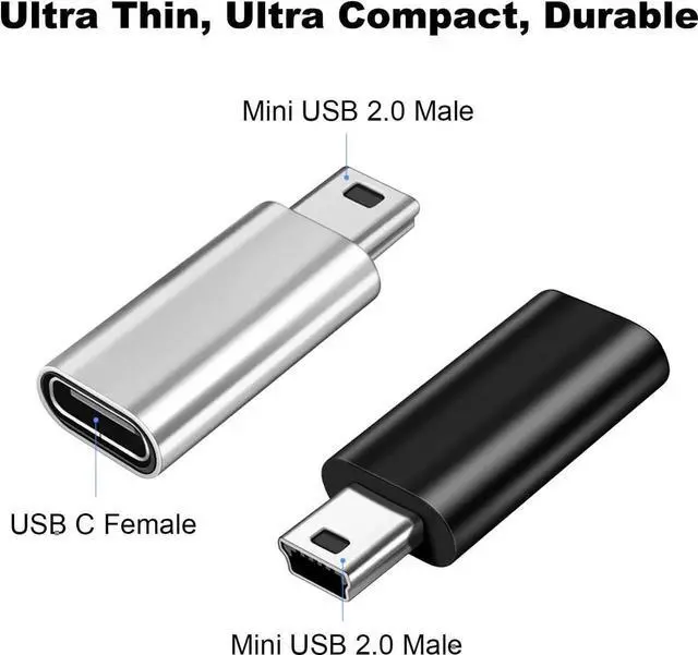 Alt view image 2 of 5 - Mini USB 2.0 to USB C Adapter (4 Pack) USB Type C Female to Mini USB Male Converter Connector for Digital Camera MP3 Players Dash Cam GPS Receiver and More (Black+Silver)