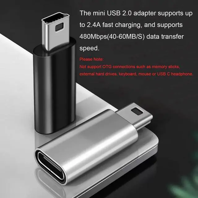 Alt view image 3 of 5 - Mini USB 2.0 to USB C Adapter (4 Pack) USB Type C Female to Mini USB Male Converter Connector for Digital Camera MP3 Players Dash Cam GPS Receiver and More (Black+Silver)