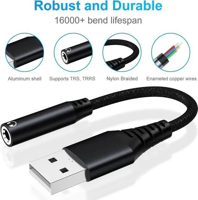 Alt view image 2 of 6 - USB to 3.5mm Jack Audio Adapter External Sound Card USB-A to Audio Jack Adapter with Aux Stereo Converter Compatible with Headset PC Windows Laptop Mac Desktops for PS4 and More Device (Black)