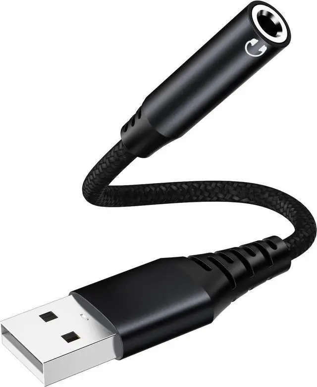Main image of USB to 3.5mm Jack Audio Adapter External Sound Card USB-A to Audio Jack Adapter with Aux Stereo Converter Compatible with Headset PC Windows Laptop Mac Desktops for PS4 and More Device (Black)