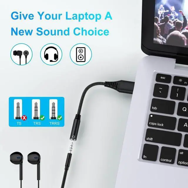 Alt view image 3 of 6 - USB to 3.5mm Jack Audio Adapter External Sound Card USB-A to Audio Jack Adapter with Aux Stereo Converter Compatible with Headset PC Windows Laptop Mac Desktops for PS4 and More Device (Black)