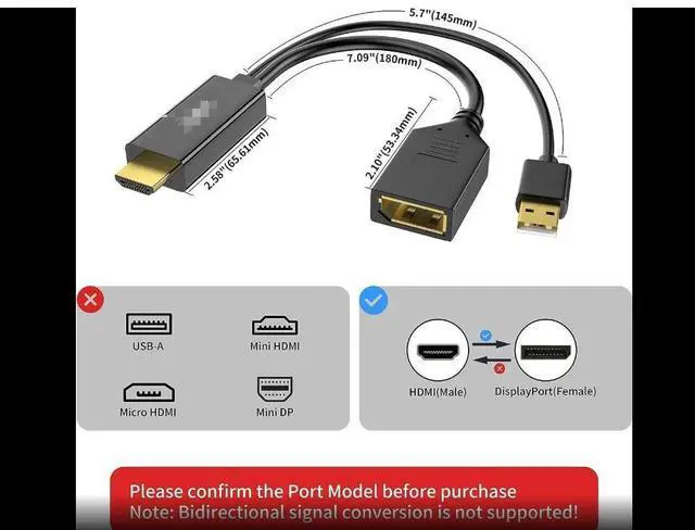 Alt view image 2 of 6 - HDMI to DisplayPort Adapter 4K@60Hz with USB Power HDMI Male to DP Female Converter Cable HDMI Output to Displayport Input Compatible for Laptop Desktop PC Graphics Card PS4/5 Xbox one/360