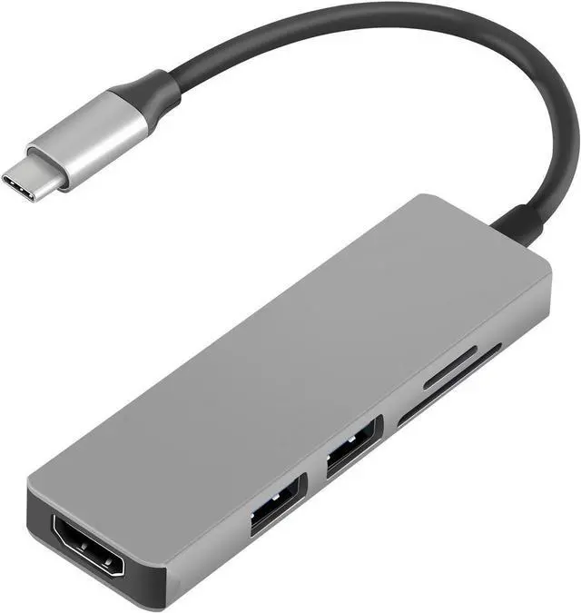 Main image of USB C Hub HDMI Adapter for MacBook Pro 2019/2018/2017, Longwwin 5 in 1 Dongle USB-C to HDMI, Sd/TF Card Reader and 2 Ports USB 3.0 ( Gray)
