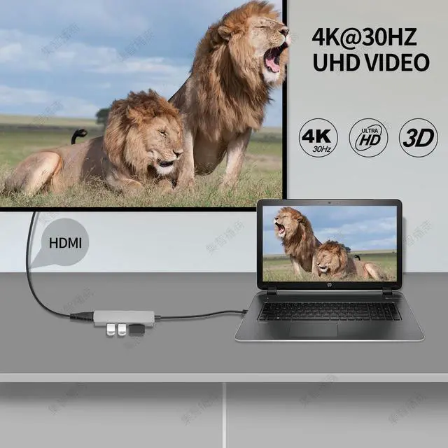 Alt view image 5 of 7 - USB C Hub HDMI Adapter for MacBook Pro 2019/2018/2017, Longwwin 5 in 1 Dongle USB-C to HDMI, Sd/TF Card Reader and 2 Ports USB 3.0 ( Gray)