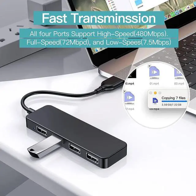 Alt view image 4 of 7 - USB Hub USB Splitter USB 4-Port Adapter USB Extender for for Laptop PC MacBook Mac Pro Mac Mini iMac Surface Pro and More (Black-USB 2.0/0.3m)