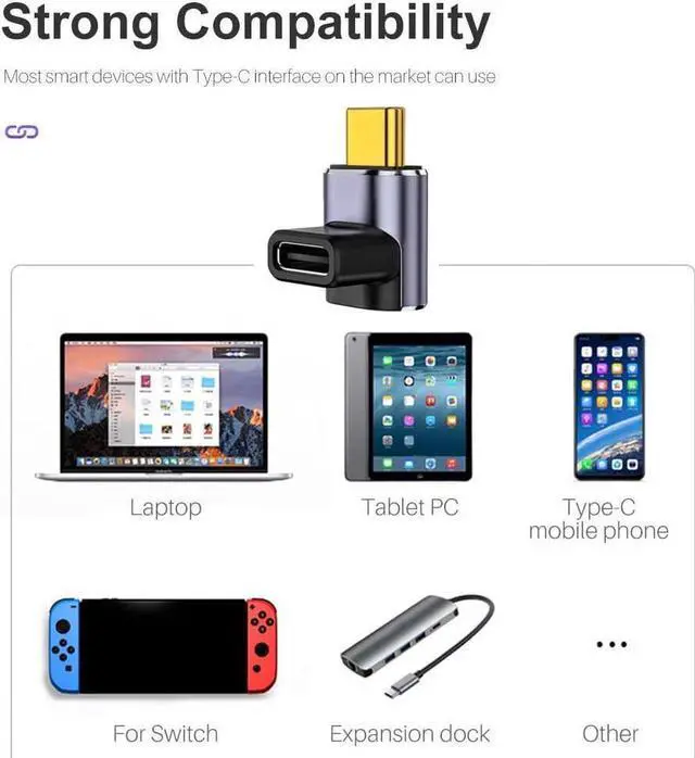 Alt view image 3 of 7 - USB C Angle Adapter 40Gbps [2 Pack] 90 Degree USB C Type C Angled USB-C Male to Female Adapter 8k at 60hz USB 3.1 Right Angle Extension for Laptop Tablet VR Camera Smartphone (Up/Down) Compact