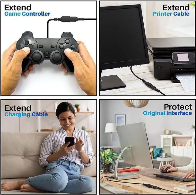 Alt view image 5 of 7 - 3 Pack USB Extension Cable 10 FT USB 2.0 Type A Male to Female Extender Cord Adapter Compatible with Printer Keyboard Mouse Flash Drive Hard Drive Controller Black Cable with 5 Cable Ties