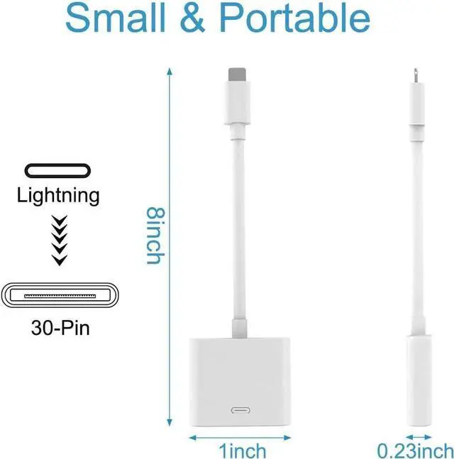 Alt view image 3 of 7 - Lightning to 30-Pin Adapter MFi Certified 8-Pin Male to 30-Pin Female Converter Charging Data Sync Cable Connector Compatible iPhone 12/11/X/8/7/6/5/iPad/iPod White (No Audio)