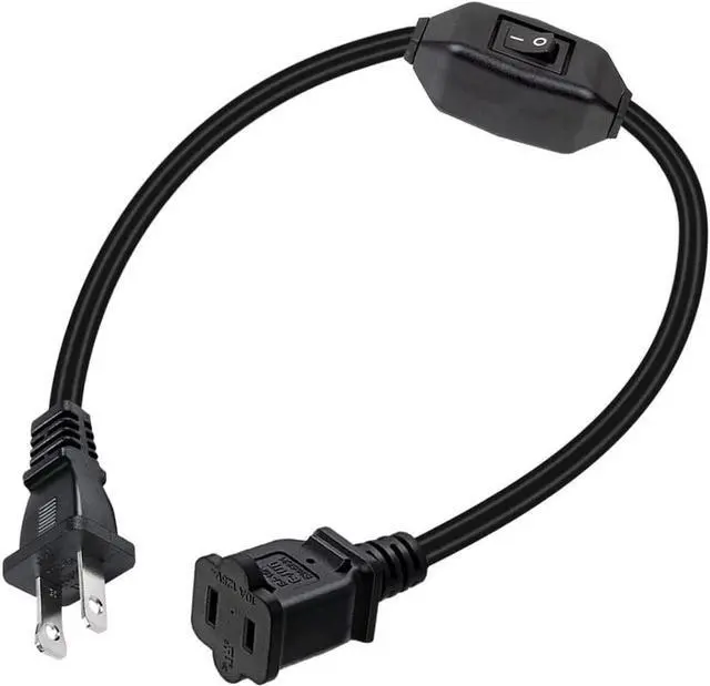 Main image of Short 2 Prong Extension Cord, US AC 2-Prong Male to Female Power Cable 12A/125V,Nema 1-15P to 1-15R Outlet Extension Cable(Black with Switch)