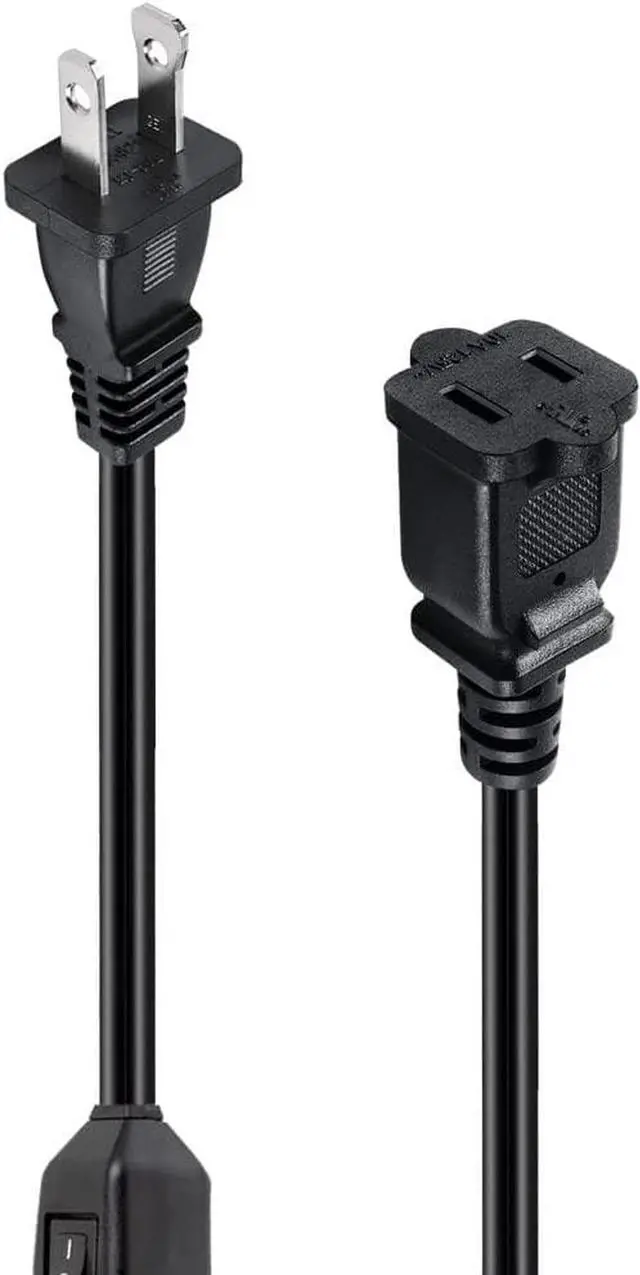 Alt view image 3 of 3 - Short 2 Prong Extension Cord, US AC 2-Prong Male to Female Power Cable 12A/125V,Nema 1-15P to 1-15R Outlet Extension Cable(Black with Switch)
