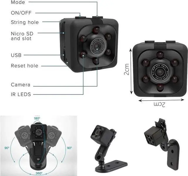 Alt view image 4 of 6 - Mini Spy Camera Include 32G SD Card Hidden Camera HD Audio and Video Recording, Night Vision Motion Detection, Surveillance Camera Small Dog Camera Nanny Cam Baby Monitor Home Security Camera