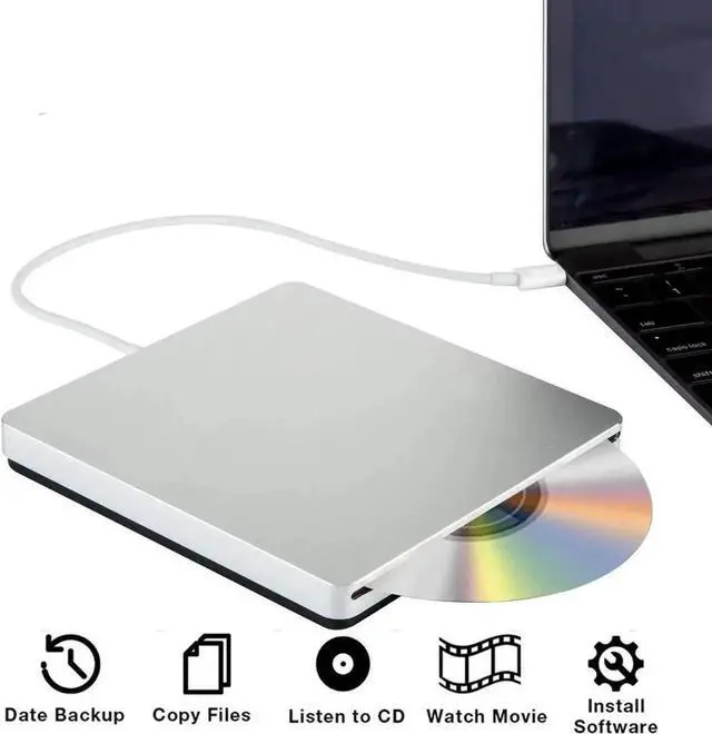 Main image of USB-C Superdrive External DVD/CD Reader and DVD/CD Burner for Apple-MacBook Air/Pro/iMac/Mini/MacBook Pro/ASUS/ASUS/DELL Latitude with USB-C Port Plug and Play(Silver)