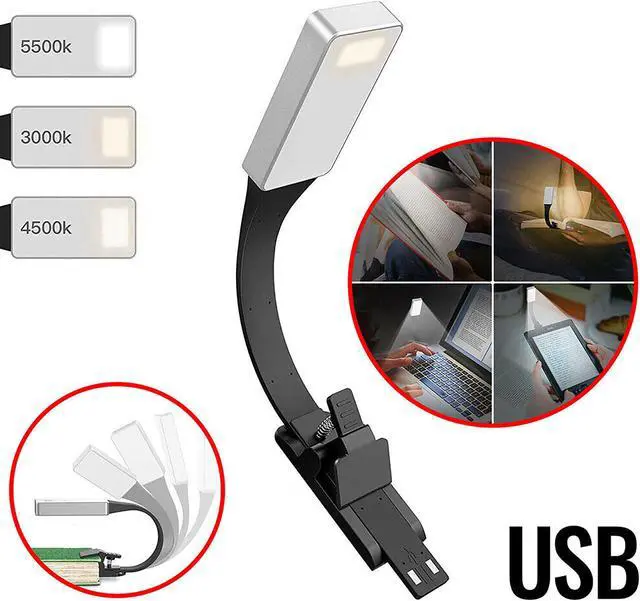 Main image of 360 ° Adjustable Clip On Book Reading Light Mini USB Rechargeable LED Book Light