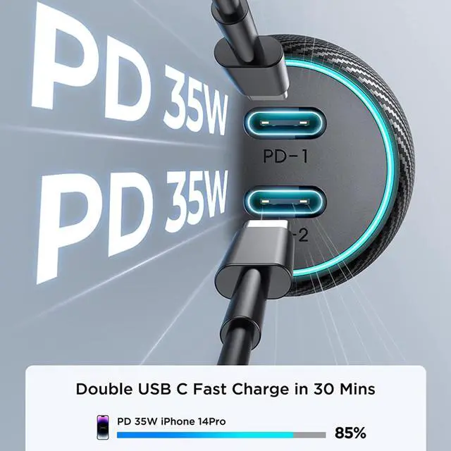 Alt view image 2 of 7 - USB C Car Charger, 70W 2-Port Double Fast Type C Car Charger Adapter