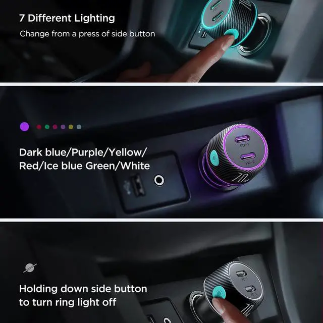 Alt view image 4 of 7 - USB C Car Charger, 70W 2-Port Double Fast Type C Car Charger Adapter