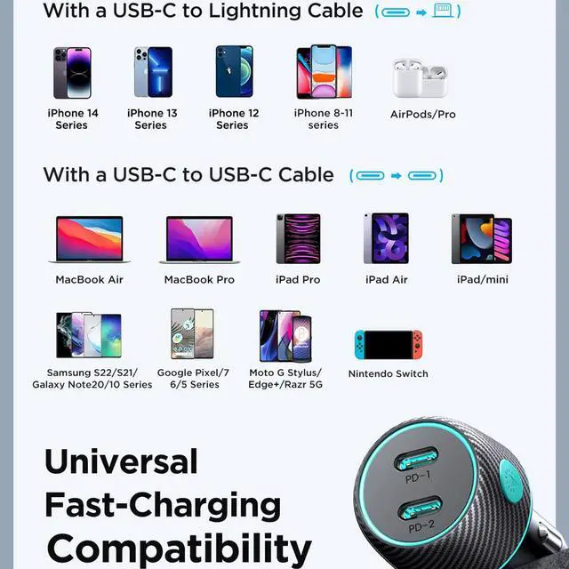 Alt view image 5 of 7 - USB C Car Charger, 70W 2-Port Double Fast Type C Car Charger Adapter