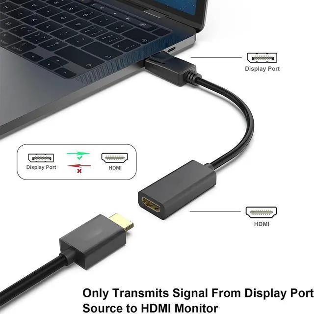 Alt view image 2 of 7 - DisplayPort (DP) to HDMI Adapter, Gold-Plated Uni-Directional Display Port PC to HDMI Screen Converter (Male to Female)