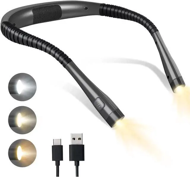 Main image of Rechargeable LED Neck Reading Light, Book Lights for Reading in Bed, 3 Brightness Levels, Bendable Arms Comfortable Wear, Long Lasting for Reading, Knitting, Camping, Repairing