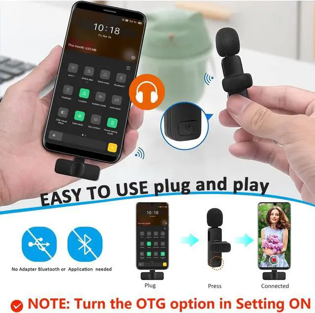 Alt view image 4 of 6 - Professional Wireless Lapel Microphone for Android Computer - Cordless Omnidirectional Condenser Recording Mic with USB C Interface for Interview Video Podcast Vlog YouTube