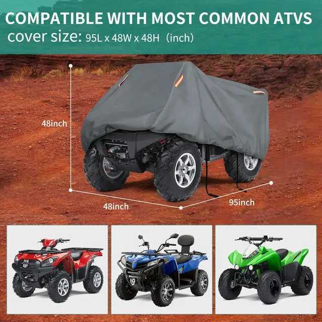 Alt view image 2 of 7 - Heavy Duty Waterproof 4 Wheeler Cover, Rip Resistant Night Quad Four Wheeler ATV Cover with Advanced Waterproofing