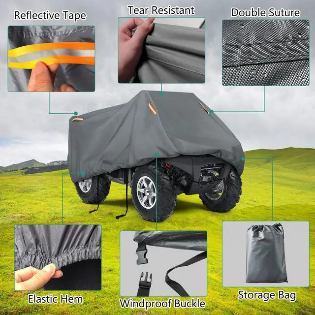 Alt view image 4 of 7 - Heavy Duty Waterproof 4 Wheeler Cover, Rip Resistant Night Quad Four Wheeler ATV Cover with Advanced Waterproofing