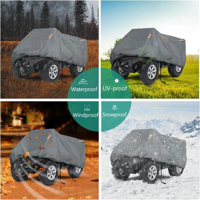 Alt view image 6 of 7 - Heavy Duty Waterproof 4 Wheeler Cover, Rip Resistant Night Quad Four Wheeler ATV Cover with Advanced Waterproofing