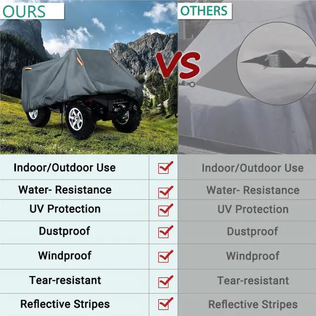 Alt view image 7 of 7 - Heavy Duty Waterproof 4 Wheeler Cover, Rip Resistant Night Quad Four Wheeler ATV Cover with Advanced Waterproofing