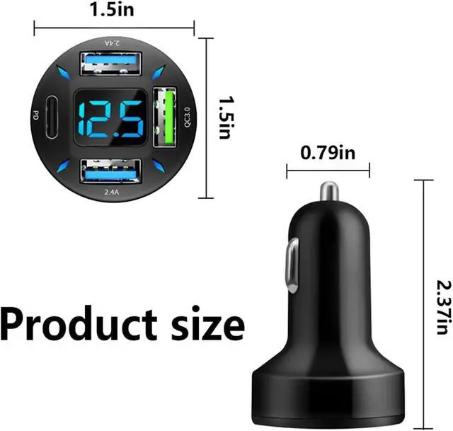 Alt view image 2 of 7 - 4-in-1 Car Charger 66W Super Fast Charging with USB PD&QC 3.0 Universal Quick Charge for 12-24V Car Cigarette Lighter Plug