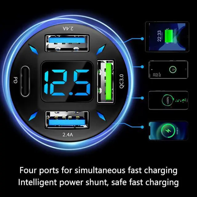 Alt view image 4 of 7 - 4-in-1 Car Charger 66W Super Fast Charging with USB PD&QC 3.0 Universal Quick Charge for 12-24V Car Cigarette Lighter Plug