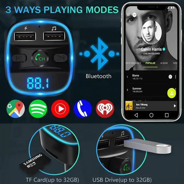 Alt view image 3 of 4 - Handsfree Call Dual USB Port Car Charger,Wireless Bluetooth FM Transmitter Radio Receiver,Mp3 Audio Music Stereo Adapter