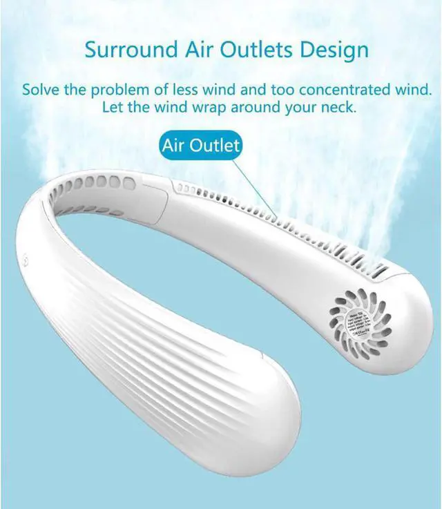 Alt view image 2 of 2 - Portable Neck Fan, Hands Free Bladeless Fan, Cooling Personal Fan,3 Speeds Adjustment, Headphone Design, Rechargeable, USB Powered Neck Fan for Outdoor Indoor
