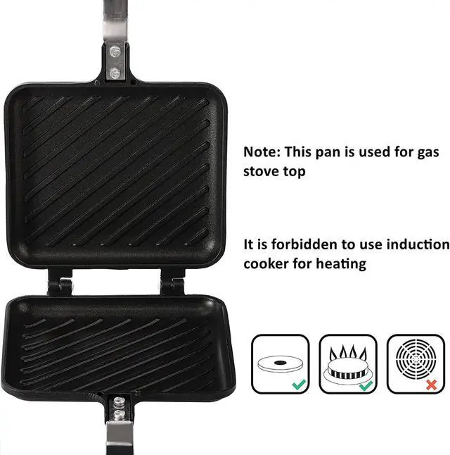 Alt view image 2 of 5 - Sandwich Maker, Non-stick Grilled Sandwich and Panini Maker Pan with Handle, Stovetop Toasted Sandwich Maker Aluminum Flip Pan for Home Kitchen
