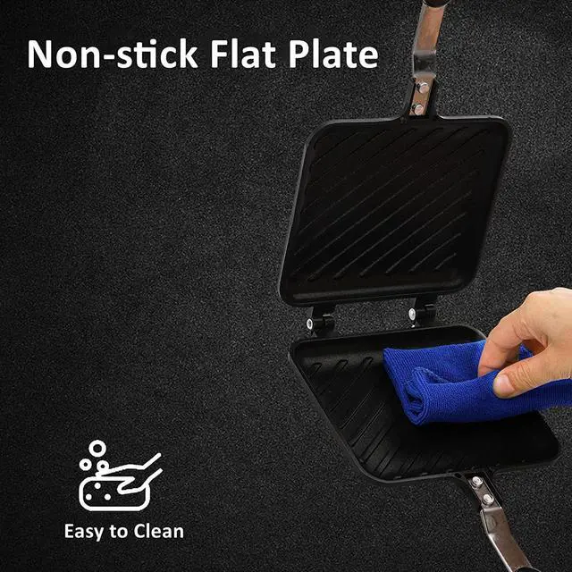 Alt view image 3 of 5 - Sandwich Maker, Non-stick Grilled Sandwich and Panini Maker Pan with Handle, Stovetop Toasted Sandwich Maker Aluminum Flip Pan for Home Kitchen